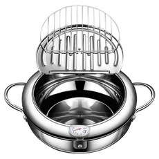 鼎匠 日式304不鏽鋼鍋具組合 24.5cm 3.4L, 1套, 雙耳油炸鍋 + 蓋子 + 溫控錶, 不鏽鋼色