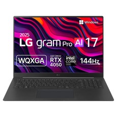 LG전자 2025 그램 프로 AI 17 코어Ultra7 지포스 RTX 4050, 옵시디안 블랙, 512GB, 32GB, WIN11 Home, 17Z90TR-SDSLK