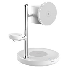 아이노트 Qi2.2 초고속 4in1 무드등 스마트폰 워치 이어폰 무선충전 거치대, 화이트, 1개