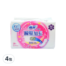 SOFY 蘇菲 瞬吸加長護墊 清新花香, 17.5cm, 28片, 4包