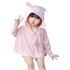 兒童涼感防曬外套 素色款 UPF50+ 涼絲 水洗不掉色, 3XL(130~140cm), 粉兔