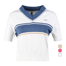 luxgolf 女款V領拼色短袖針織襯衫 LB4M616W