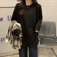 피어니스트 여성용 오버핏 레이어드 긴팔 티셔츠