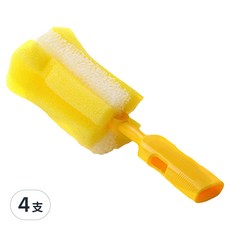 PiYOPiYO 黃色小鴨 組合式奶瓶刷專用刷頭, 替換型刷頭, 柔軟海綿不易刮傷奶瓶, 台灣製, 黃色, 4支