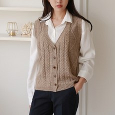 럽스 꽈배기 브이넥 오픈 기본 니트 코란조끼