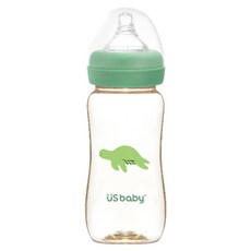 US baby 優生 真母感PPSU奶瓶 330ml, 通過歐盟標準, SGS安全檢測, 不含雙酚A, 耐高溫180度, 綠蠵龜, 1個