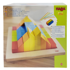 HABA 3D邏輯積木 藝術堆疊，含28積木+15雙面圖形卡，山毛櫸木德國製造, 混合顏色, 1盒