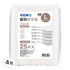 毛乾爽 寵物尿布墊 加厚型 L號 60x90cm, 6層鎖水技術, 25片入, 業務型, 25片, 100片