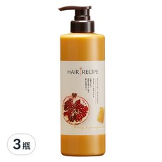 HAIR RECIPE 髮的食譜 水潤亮澤潤髮乳 蜂蜜石榴, 自然食材養護頭皮, 蓬鬆、清爽、強韌、滋養, 530g, 3瓶