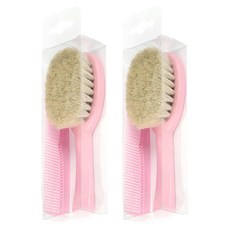 Braun Wettberg 珀薇 德國製 特長山羊毛 寶寶 嬰兒用髮梳 + 齒梳組 Set, 粉紅色, 2組