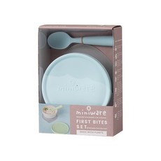 Miniware 聚乳酸麥片碗+湯匙組, 附矽膠碗蓋和可拆卸防滑吸盤, 麥片碗 + 矽膠碗蓋 + 矽膠湯匙 + 防滑吸盤, 香草 + 藍色, 1組