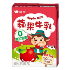 味全 蘋果牛乳 200毫升- 0添加色素, 無菌包裝, 50%以上乳含量, 200ml, 24瓶