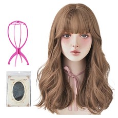 하이유니 그레이스 웨이브 펌 헤어 통가발 52cm + 가발망 + 거치대 세트, 허니브라운, 1개
