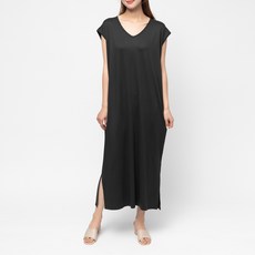 CARET 女士蓋肩長版連衣裙 V領 柔軟舒適, Free Size, 黑色