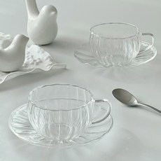 니코트 내열유리 플리츠 커피 찻잔 2p + 소서 2p 세트, 1세트