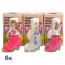 TOMINI 兒童公主水性指甲油+貼紙組, 無需卸甲液 撕除, B款 粉紅色+櫻桃紅+透明, 6組