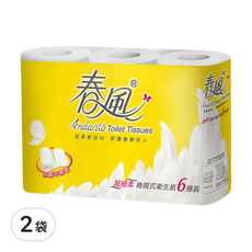 春風 捲筒式花紋衛生紙 270張, 6捲, 2袋