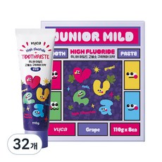 뷰카 주니어 마일드 고불소 구취케어 치약 포도향, 110g, 32개