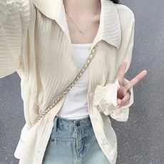 女款 肌理感寬鬆透氣防曬襯衫, 肩寬52cm 胸寬55cm 全長75cm 袖長54cm, 杏色