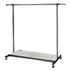 USEFUL DESIGN 悠室屋 荷重單桿單層置物衣架 附輪可移動 底部置物架 衣物收納