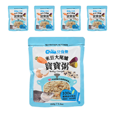 Chila 兒食樂 寶寶粥, 米豆大尾鱸口味, 嚴選台灣食材, 無添加人工香料、色素, 含紅藜麥, 米豆大尾鱸, 150g, 5包