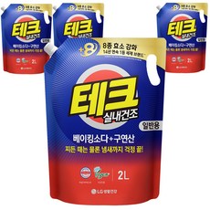 테크 베이킹소다 플러스 구연산 실내건조 액체세제 일반 리필, 2L, 4개 2L, 4개