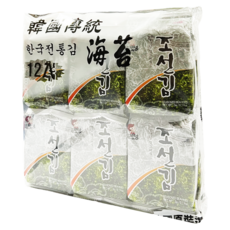 海樂多 海苔 原味 12入 Set, 傳統鹽烤 加上芝麻油香氣 單一包裝 攜帶方便 韓國媽媽手做, 60g, 1袋