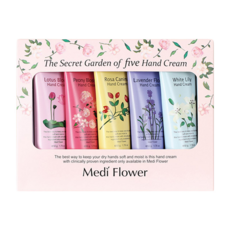 MediFlower 秘密花園護手霜禮盒 Set 5條, 蓮花 薰衣草 牡丹 白百合 薔薇, 韓國原裝進口, 1盒