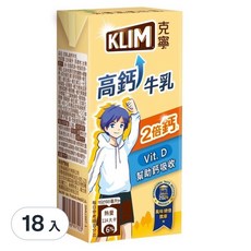 KLIM 克寧 高鈣成長牛乳, 含鈣376毫克, 添加維生素D, 無人工色素、香料, 198ml, 18入