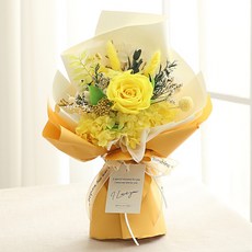 뷰티풀데코센스 생화 프리저브드 꽃다발 + 쇼핑백, 옐로우