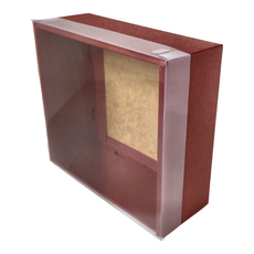 6吋禮盒，外徑約21.6x21.6x8.1cm 牛皮紙+PVC(0.3mm)，台灣製, 紅牛皮 透明上蓋, 10個