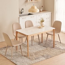 잉글랜더 캐츠 통세라믹 고무나무 원목 4인용 식탁 + 의자4p 세트 방문설치, 마블 화이트(상판) + 내츄럴(다리), 그레이(의자)