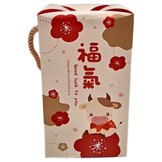 博美包裝 花苞提盒 小,鴻運小金牛圖案,10入禮品包裝盒, 鴻運小金牛, 10個
