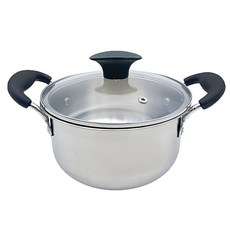 EDISH 304不銹鋼雙耳湯鍋 附蓋, 20cm, 安全耐用，隔熱手柄, 不銹鋼, 1個