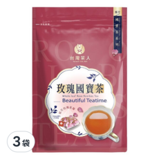 台灣茶人 南非紅國寶茶 原片玫瑰，天然零咖啡因，促進腸道蠕動 養顏美容，10包入, 2.2g, 10包, 3袋