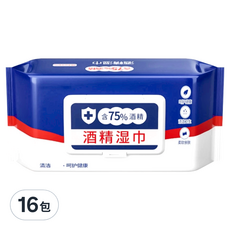 75%酒精濕紙巾，低刺激高保濕，柔軟親膚，無紡布材質，手部清潔適用, 80張, 16包