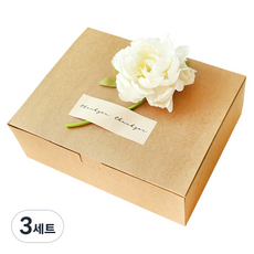 도나앤데코 블룸 직사각 상자 대 3p + 아린 땡큐스티커 3p + 작약 장식꽃 3p 세트, 상자(크라프트), 스티커(혼합색상), 장식꽃(크림화이트), 3세트