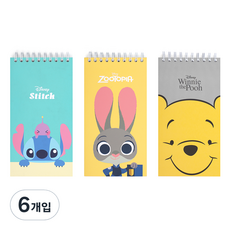 디즈니 캐릭터 기자 수첩 40매, 혼합색상, 6개입