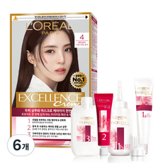 로레알파리 엑셀랑스 크림 염모제, 4호 자연스러운 갈색, 6개