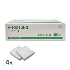 수성 거즈 엔 5cm x 5cm 8겹, 200매입, 4개