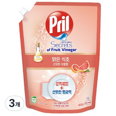 헨켈 프릴 시크릿 오브 맑은식초 주방세제 산뜻한 자몽향 파우치, 1L, 3개