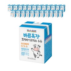 파스퇴르 무항생제 인증 목장 원유로 만든 바른목장 프리바이오틱스 우유, 120ml, 24개