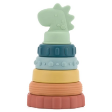 Itzy Ritzy 固齒咬咬疊疊樂, 尺寸約9.5 x 9.5 x 16.5 cm, 食品級矽膠, 美國設計/中國製造, 3個月以上, 9.5 x 9.5 x 16.5cm, 俏皮恐龍, 1組