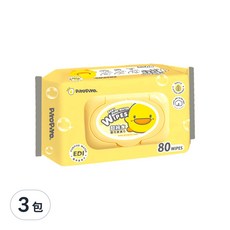 PiYOPiYO 黃色小鴨 純水嬰兒柔濕巾 EDI超純水 柔嫩舒適 徹底潔膚 80抽, 80張, 3包