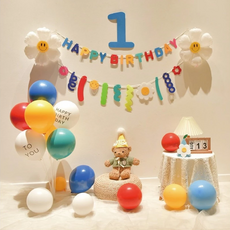 周歲組 Set, 快樂生日裝飾, 藍鏤空花, 1組