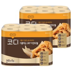 코디 기름먹는 UKP 천연펄프 키친타월, 6롤, 2세트