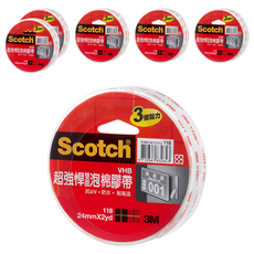 3M Scotch 超強悍VHB膠帶, 24mm x 2yd, 耐高溫, 防水, 抗UV, 三倍黏力, 室內戶外都適用, 6個