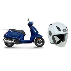 한솜모터스 레트로 클래식 스쿠터 아르떼125 + 아우라3 오토바이 헬멧 방문설치, Arte 125, 블루(오토바이),화이트(헬멧)