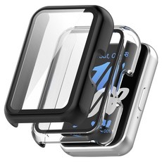 KANTAM Galaxy Fit 3適用全覆蓋強化玻璃保護殼 2入組, 1個, 透明+黑色