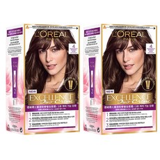 L'OREAL PARiS 巴黎萊雅 優媚霜三重護髮雙管染髮霜，溫和清潔頭皮，修護滋養髮，清新花香, 4 自然棕 Excellence Duo Creme 5NB 4, 2盒